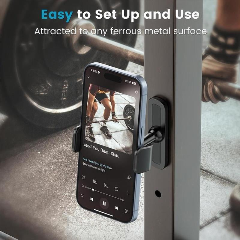 Gym Magnetic Phone Mount, 360 Degree Adjustable Magnetic Phone Holder for Gym Attach to Metal Surface, Fitness Equipment Accessories for Home Gym Smartphone Cellphone Stand