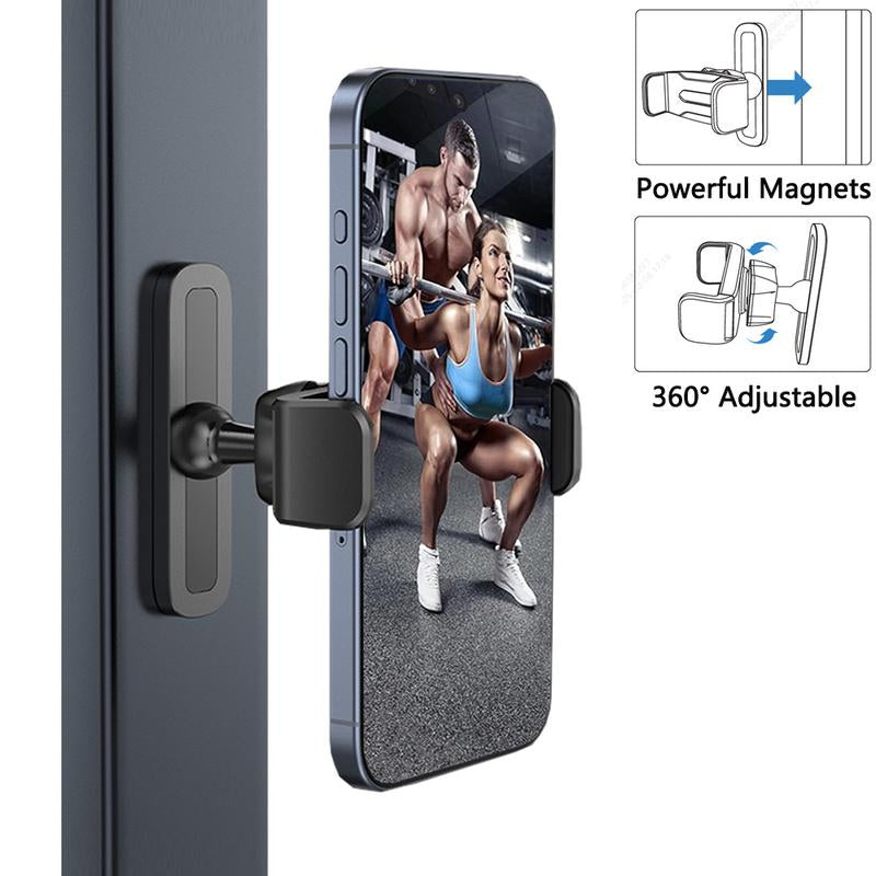 Gym Magnetic Phone Mount, 360 Degree Adjustable Magnetic Phone Holder for Gym Attach to Metal Surface, Fitness Equipment Accessories for Home Gym Smartphone Cellphone Stand
