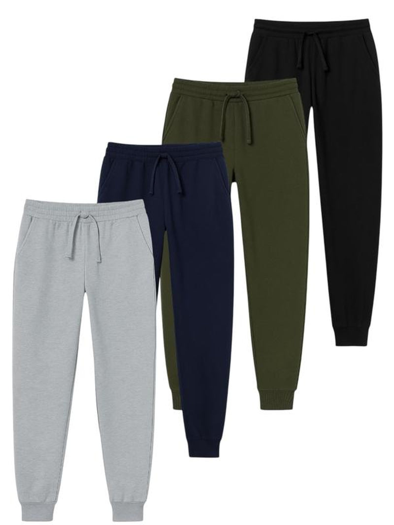 Men'S 4 Pack Joggers Ultra Soft Fleece Sweatpants Everyday Comfort Style Sizes S-2XL Black Navy Grey