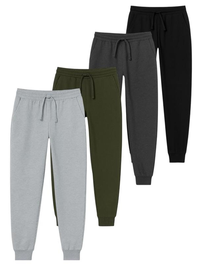 Men'S 4 Pack Joggers Ultra Soft Fleece Sweatpants Everyday Comfort Style Sizes S-2XL Black Navy Grey